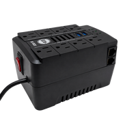 REGULADOR DE VOLTAJE AUTOMATICO, 250 WATTS, 8 TOMAS, 2 PUERTOS RJ45, 2 PUERTOS USB