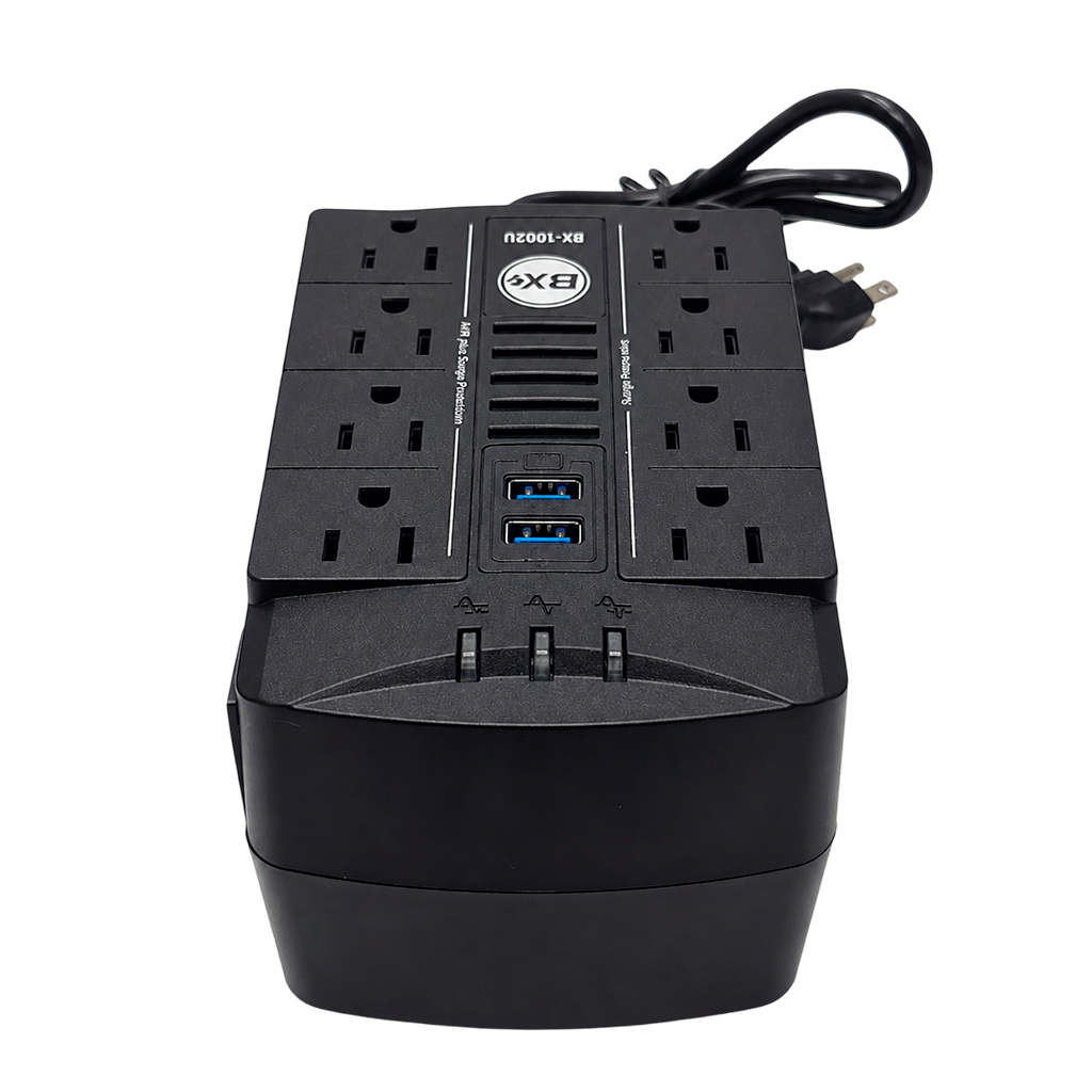 REGULADOR DE VOLTAJE AUTOMATICO, 250 WATTS, 8 TOMAS, 2 PUERTOS RJ45, 2 PUERTOS USB
