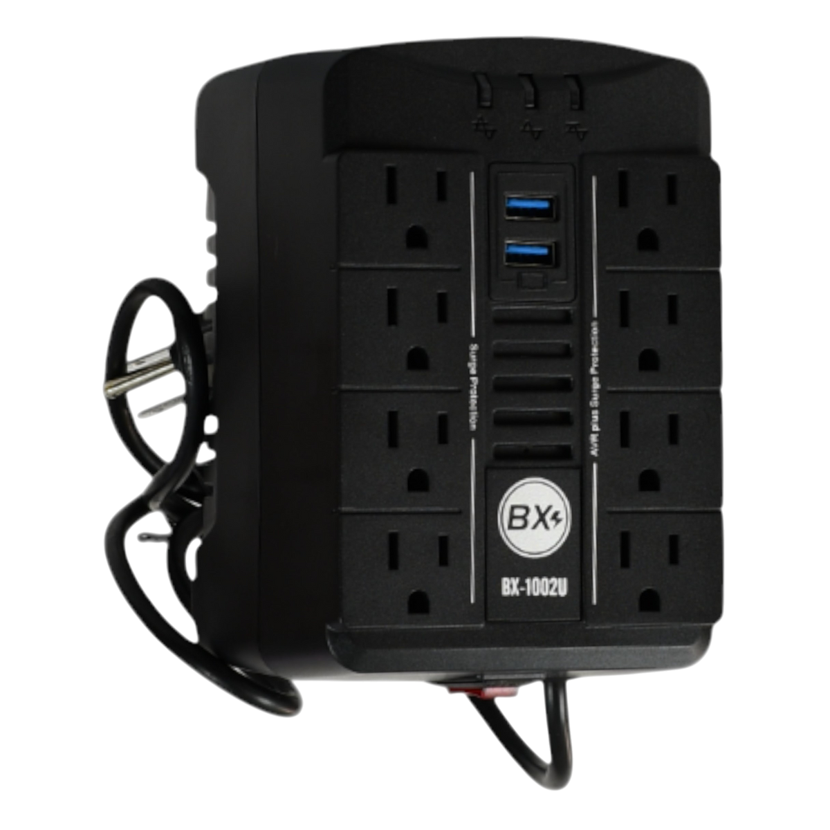 REGULADOR DE VOLTAJE AUTOMATICO, 250 WATTS, 8 TOMAS, 2 PUERTOS RJ45, 2 PUERTOS USB