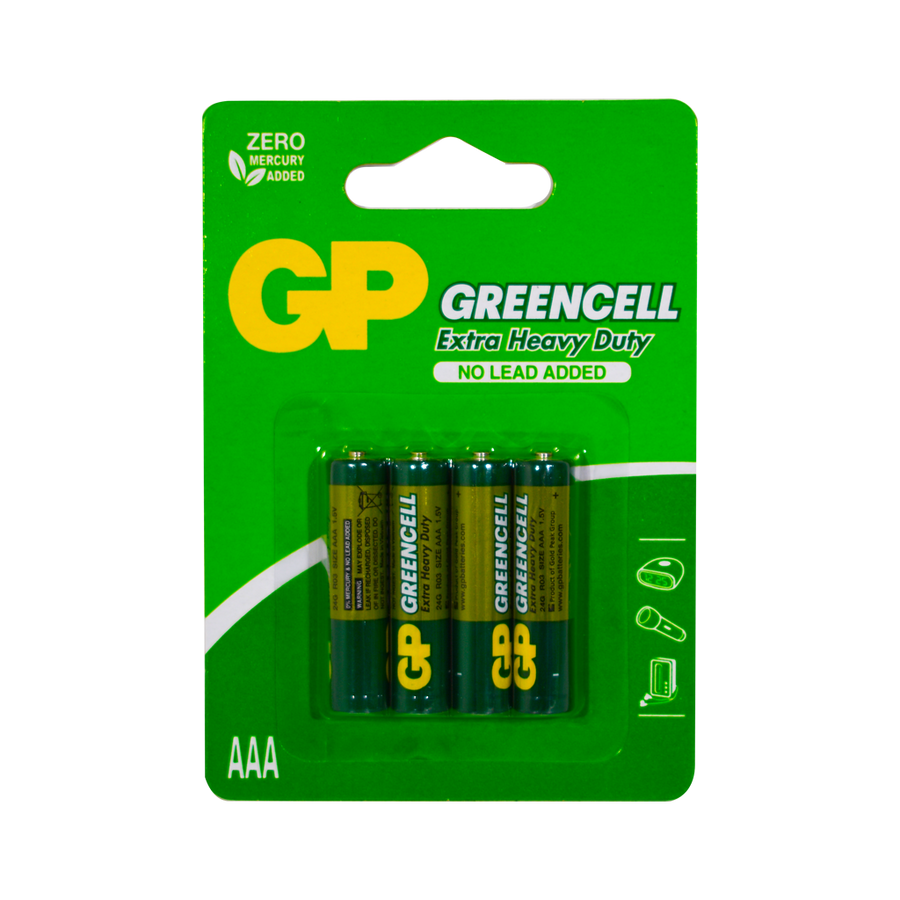 AAA,1.5V, GREENCELL (CLORURO DE ZINC), BLISTER X 4PCS