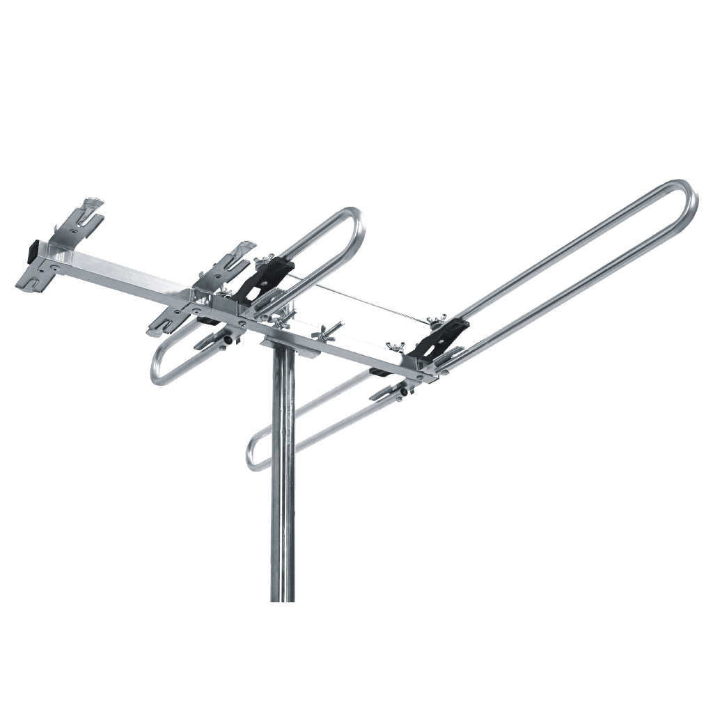 ANTENA PARA EXTERIOR, MULTICANAL VHF-UHF, ALCANCE 50-80KM, 4 ELEMENTOS, CABLE 8MT RG59 COAXIAL