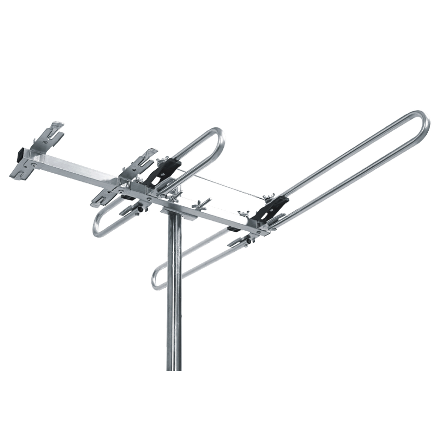 ANTENA PARA EXTERIOR, MULTICANAL VHF-UHF, ALCANCE 50-80KM, 4 ELEMENTOS, CABLE 8MT RG59 COAXIAL