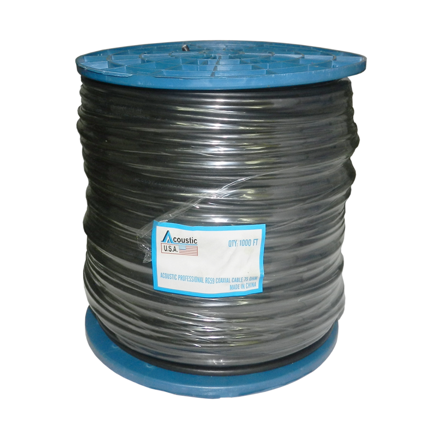 Rollo Cable Coaxial 20 AWG, 305.5 m, 64 x OD de Hilo, Revestido en Cobre, ACOUSTIC RG-59U-1000-64%