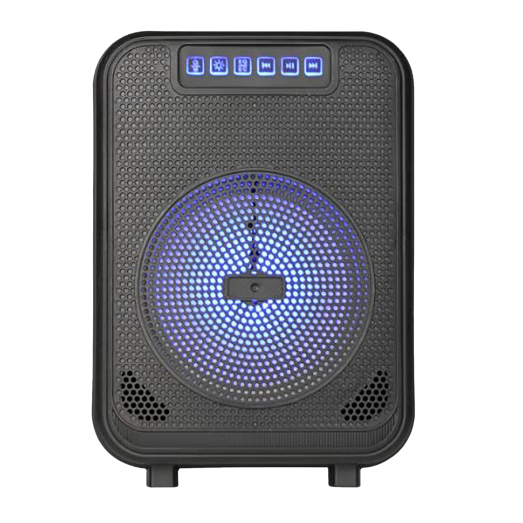 CAJA AMPLIFICADA CON BATERIA 6.5 PULG., 10.000W PMOP, REPRODUCTOR ANALOGICO DIGITAL, ENTRADA MIC 1/4, 3.5MM , EFECTO ECO, LUZ LED RGB, INCLUYE UN MICROFONO