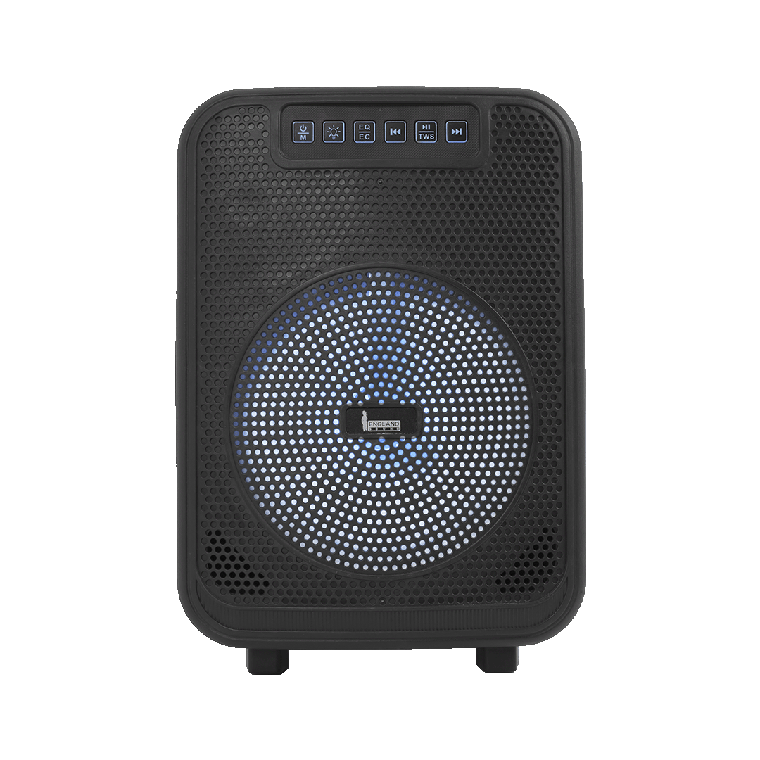 CAJA AMPLIFICADA CON BATERIA 6.5 PULG., 10.000W PMOP, REPRODUCTOR ANALOGICO DIGITAL, ENTRADA MIC 1/4, 3.5MM , EFECTO ECO, LUZ LED RGB, INCLUYE UN MICROFONO