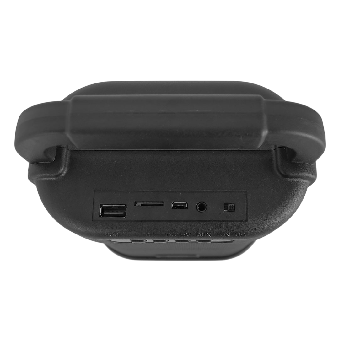 CAJA AMPLIFICADA CON BATERIA 4 PULG. CON BATERIA, REPRODUCTOR ANALOGICO DIGITAL, 10.000W PMOP, ENTRADA 3.5MM, LUZ LED RGB