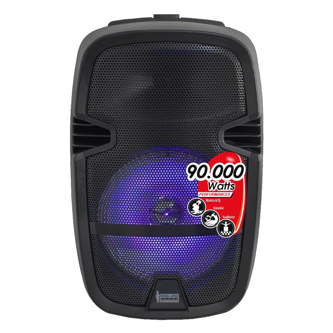 CAJA AMPLIFICADA CON BATERIA 10 PULG., 90.000W PMOP, BT, USB, MICRO SD, INCLUYE UN MICROFONO VHF