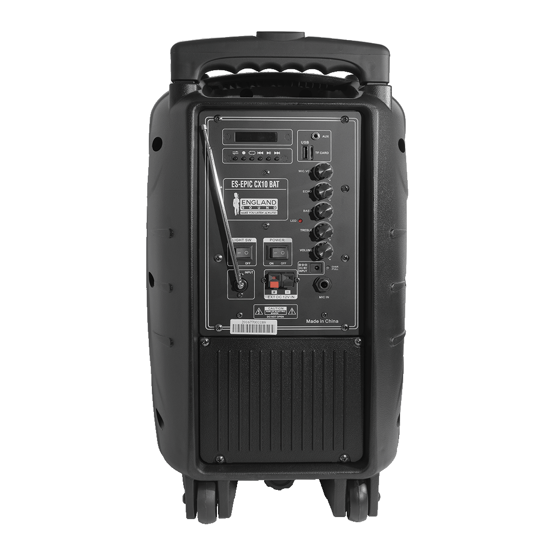 CAJA AMPLIFICADA CON BATERIA 10 PULG., 90.000W PMOP, BT, USB, MICRO SD, INCLUYE UN MICROFONO VHF
