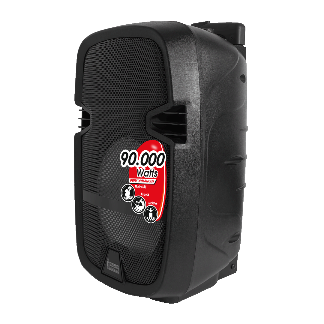CAJA AMPLIFICADA CON BATERIA 10 PULG., 90.000W PMOP, BT, USB, MICRO SD, INCLUYE UN MICROFONO VHF