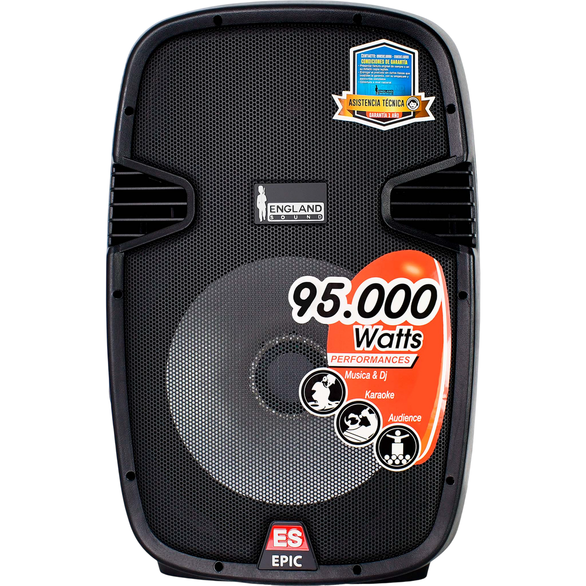 CAJA AMPLIFICADA 15 PULG., 95.000W PMOP, 1 MIC 1/4 Y XLR, EQ 5 BANDAS, ENTRADA  XLR, RCA, SALIDA XLRS Y SPEAKON INCLUYE MICROFONO Y PEDESTAL