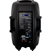CAJA AMPLIFICADA 15 PULG., 95.000W PMOP, 1 MIC 1/4 Y XLR, EQ 5 BANDAS, ENTRADA  XLR, RCA, SALIDA XLRS Y SPEAKON INCLUYE MICROFONO Y PEDESTAL