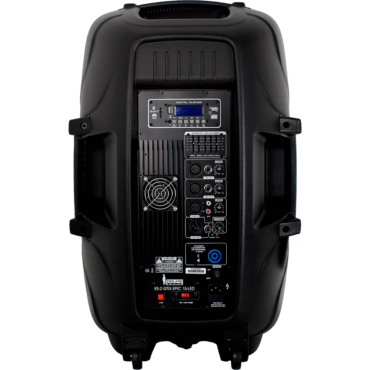 CAJA AMPLIFICADA 15 PULG., 95.000W PMOP, 1 MIC 1/4 Y XLR, EQ 5 BANDAS, ENTRADA  XLR, RCA, SALIDA XLRS Y SPEAKON INCLUYE MICROFONO Y PEDESTAL