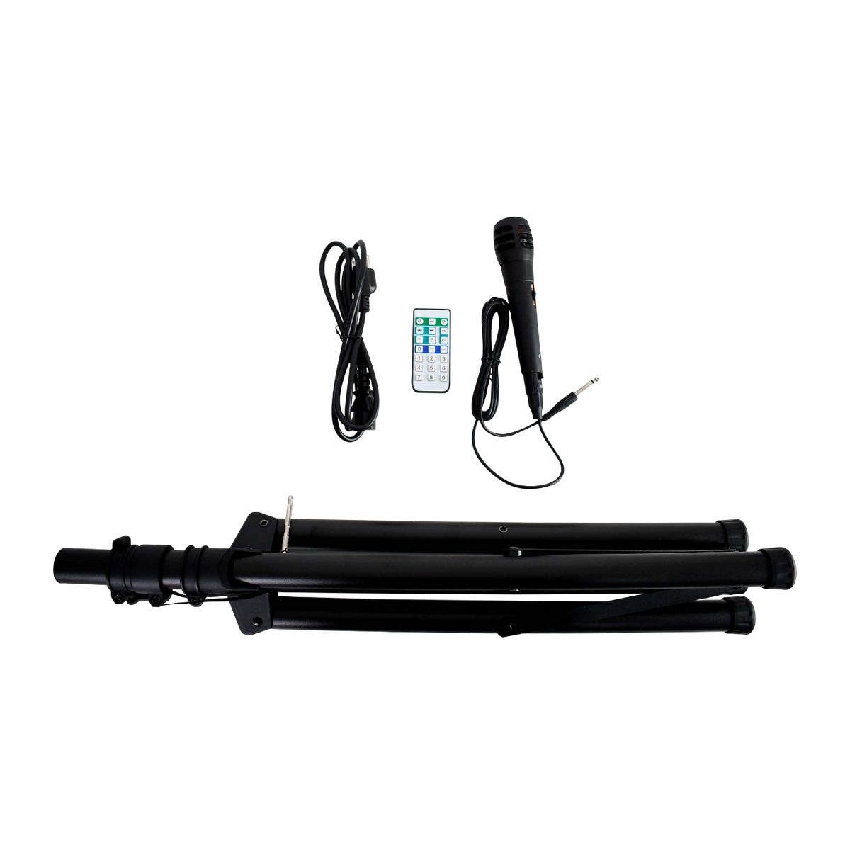CAJA AMPLIFICADA 15 PULG., 95.000W PMOP, 1 MIC 1/4 Y XLR, EQ 5 BANDAS, ENTRADA  XLR, RCA, SALIDA XLRS Y SPEAKON INCLUYE MICROFONO Y PEDESTAL
