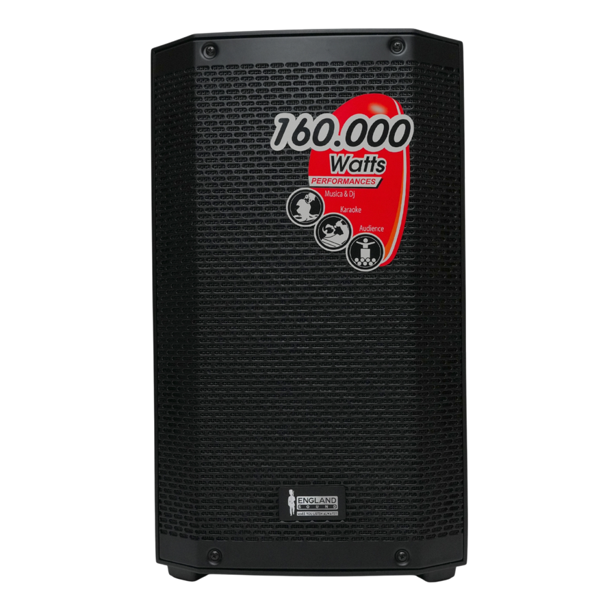 CAJA AMPLIFICADA 10 PULG., 200W RMS, REPRODUCTOR ANALOGICO DIGITAL,ENTRADA JACK 1/4, 3.5MM, EQ BASS & TREBLE, BATERIA LITIO