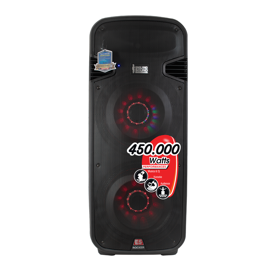 CAJA AMPLIFICADA 2X15 PULG., 450.000W PMOP, BT, USB, SD, INCLUYE 2 MICROFONOS VHF