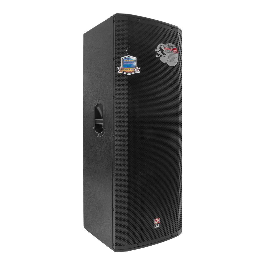CAJA BI-AMPLIFICADA 2X15 PULG., 1200W RMS LF/300W RMS HF, BT, USB, SD