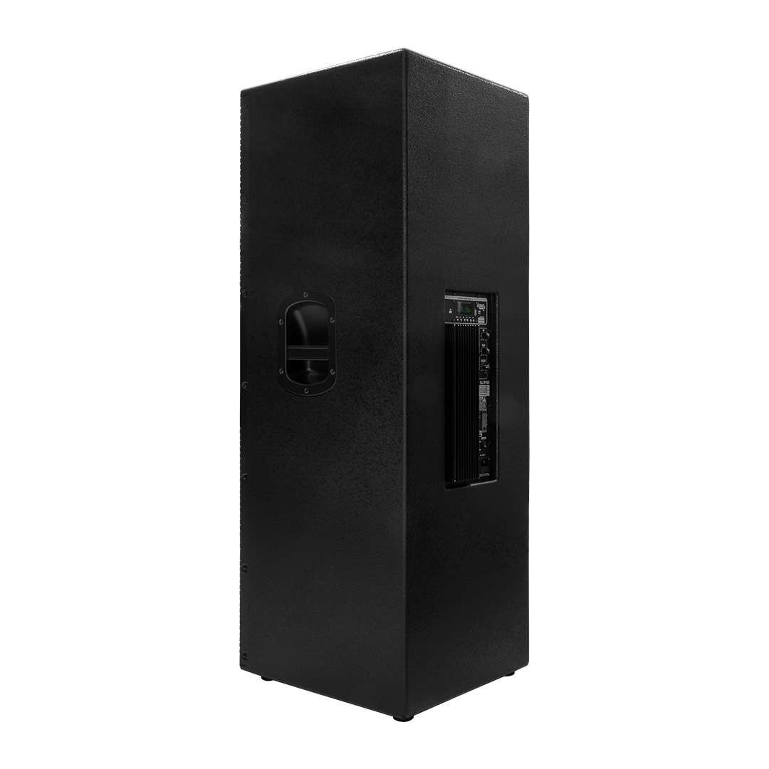 CAJA BI-AMPLIFICADA 2X15 PULG., 1200W RMS LF/300W RMS HF, BT, USB, SD