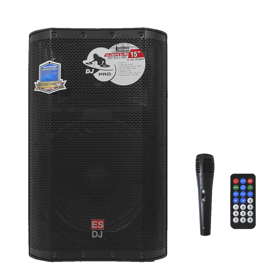 CAJA BI-AMPLIFICADA 15 PULG., 1600W RMS LF/200W RMS HF, BT, TWS, USB, SD, INCLUYE UN MICROFONO