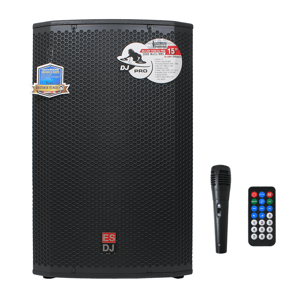 CAJA BI-AMPLIFICADA 15 PULG., 1800W RMS LF/200W RMS HF, BT, USB, SD,TWS, INCLUYE UN MICROFONO