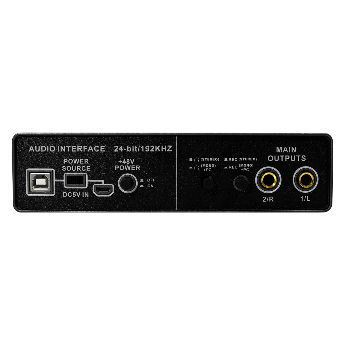 INTERFACE DE AUDIO DE 2 CANALES, 48V PARA MICROFONOS DE CONDENSADOR, SALIDA L-R, DOBLE ALIMENTACION DC DE ENTRADA
