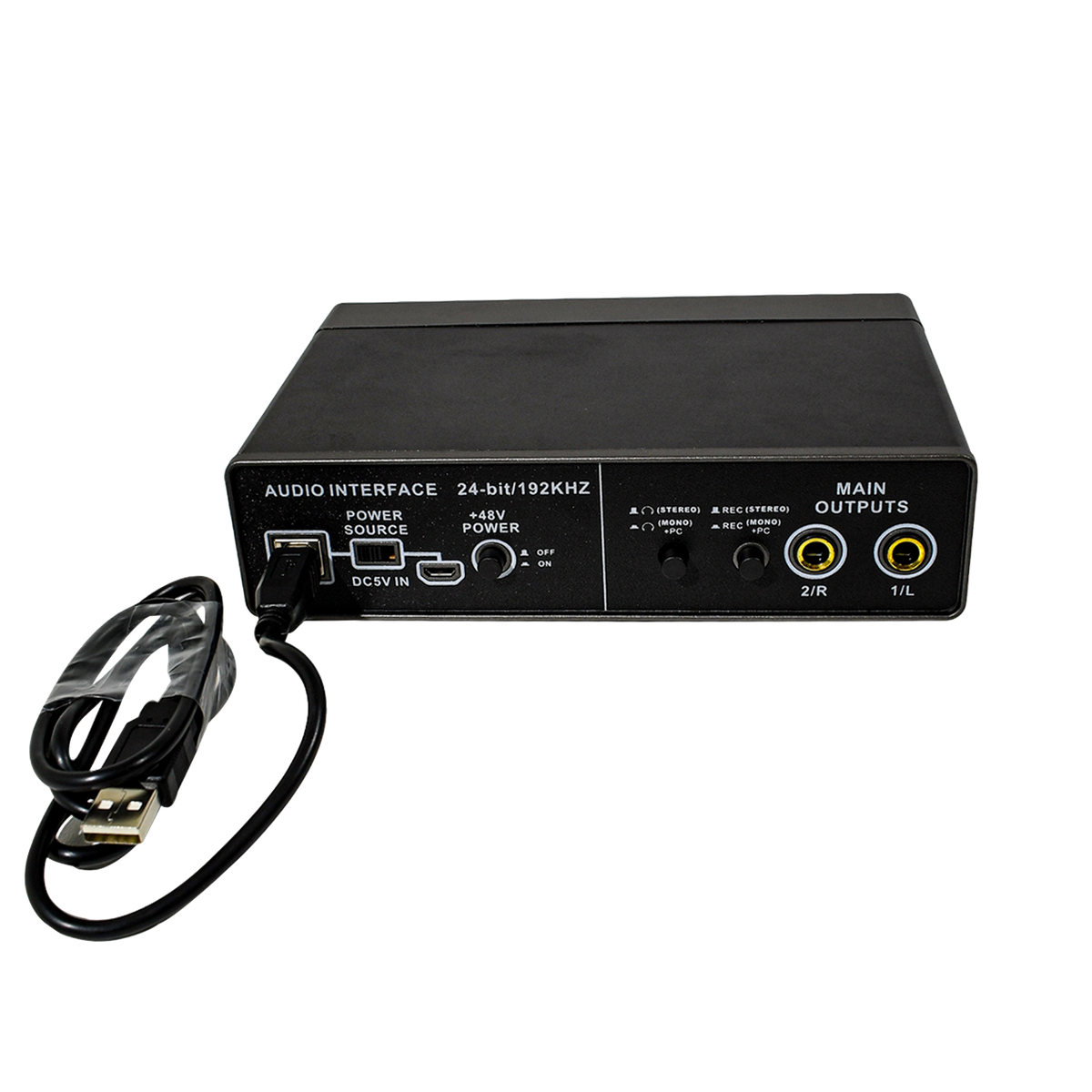 INTERFACE DE AUDIO DE 2 CANALES, 48V PARA MICROFONOS DE CONDENSADOR, SALIDA L-R, DOBLE ALIMENTACION DC DE ENTRADA