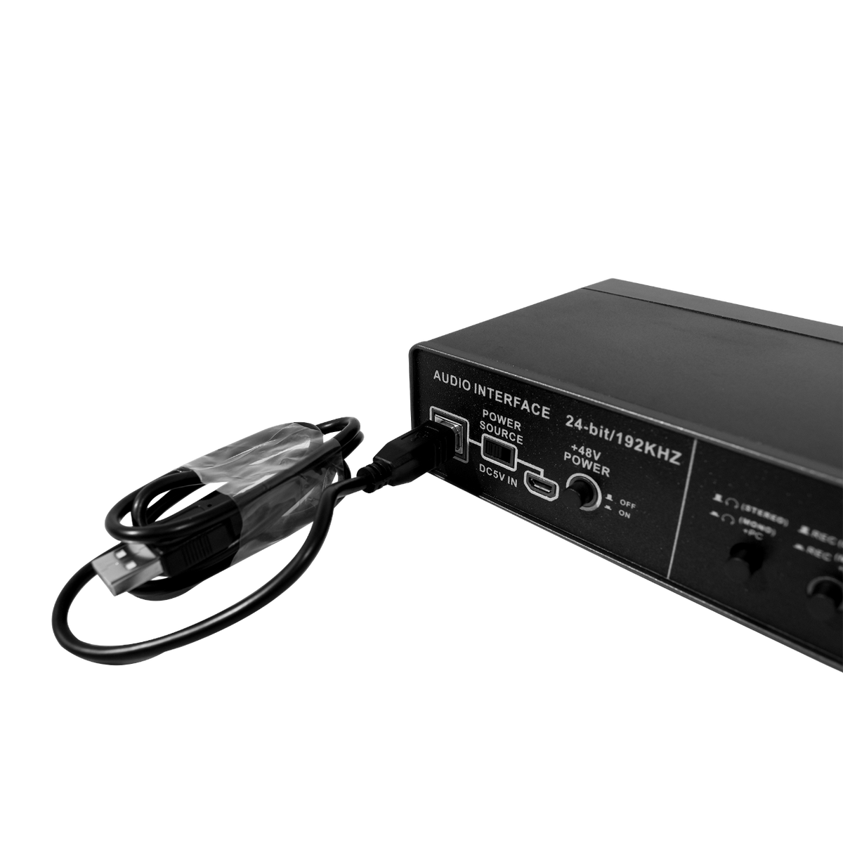 INTERFACE DE AUDIO DE 2 CANALES, 48V PARA MICROFONOS DE CONDENSADOR, SALIDA L-R, DOBLE ALIMENTACION DC DE ENTRADA