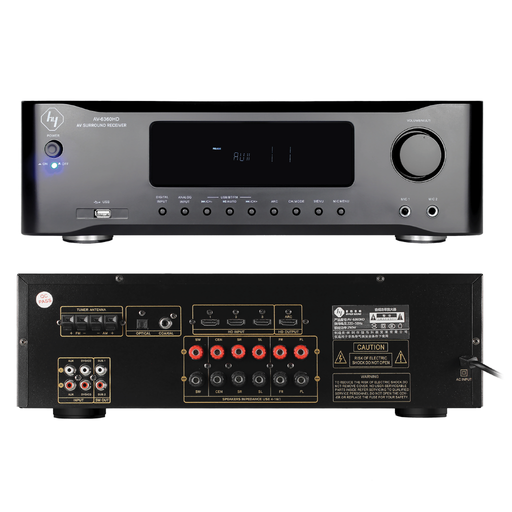 AMP HT 5.1 CH, 2X100W FRONT./3X20W CEN/SAT BT 4.0, USB, HDMI, OPT, COAX, RCA.