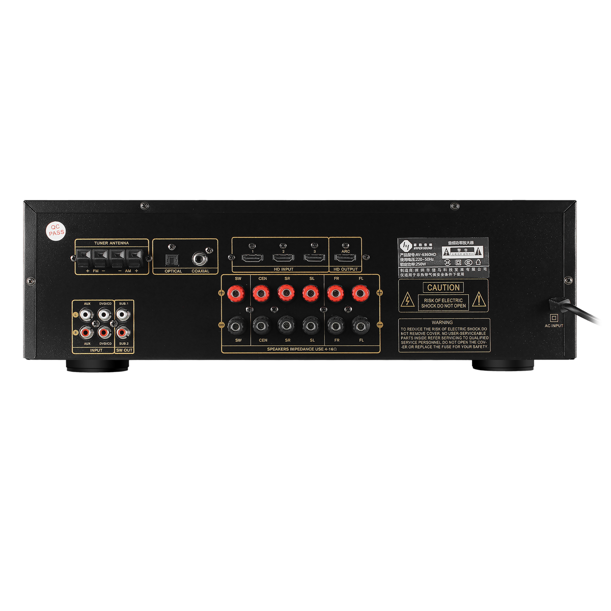 AMP HT 5.1 CH, 2X100W FRONT./3X20W CEN/SAT BT 4.0, USB, HDMI, OPT, COAX, RCA.