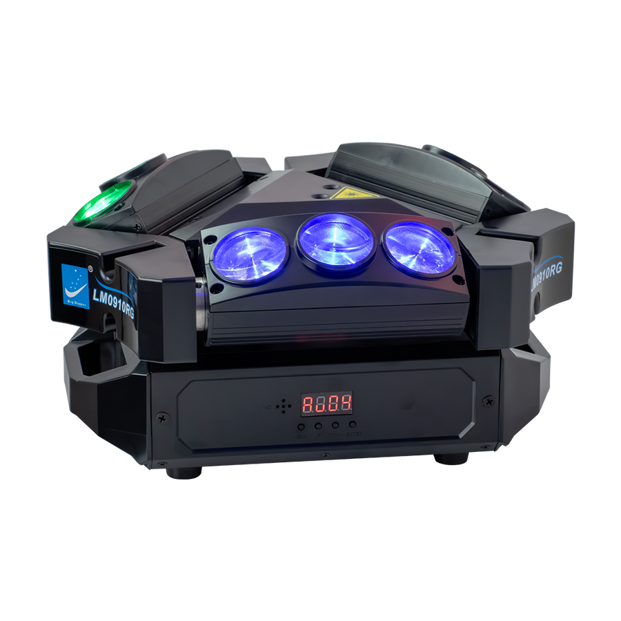 LUZ SPIDER LED/LASER, RGBW/RG, 9LEDX10W/120MW, DMX-512 19/51CH