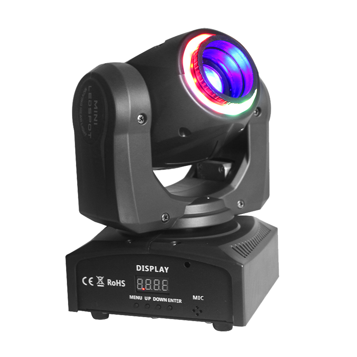 LUZ ROBOTICA CON RING LED, RGB, 7+1 GOBOS/12LED, 40W, EFECTO CALEIDOSCOPIO, 7+1 PATRONES, DMX-512 10/12CH