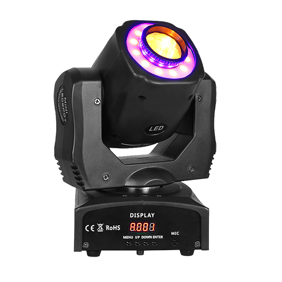 LUZ ROBOTICA CON RING LED, RGB, 7+1 GOBOS/12LED, 60W, EFECTO SPOT, 7+1 PATRONES, DMX-512 10/12CH