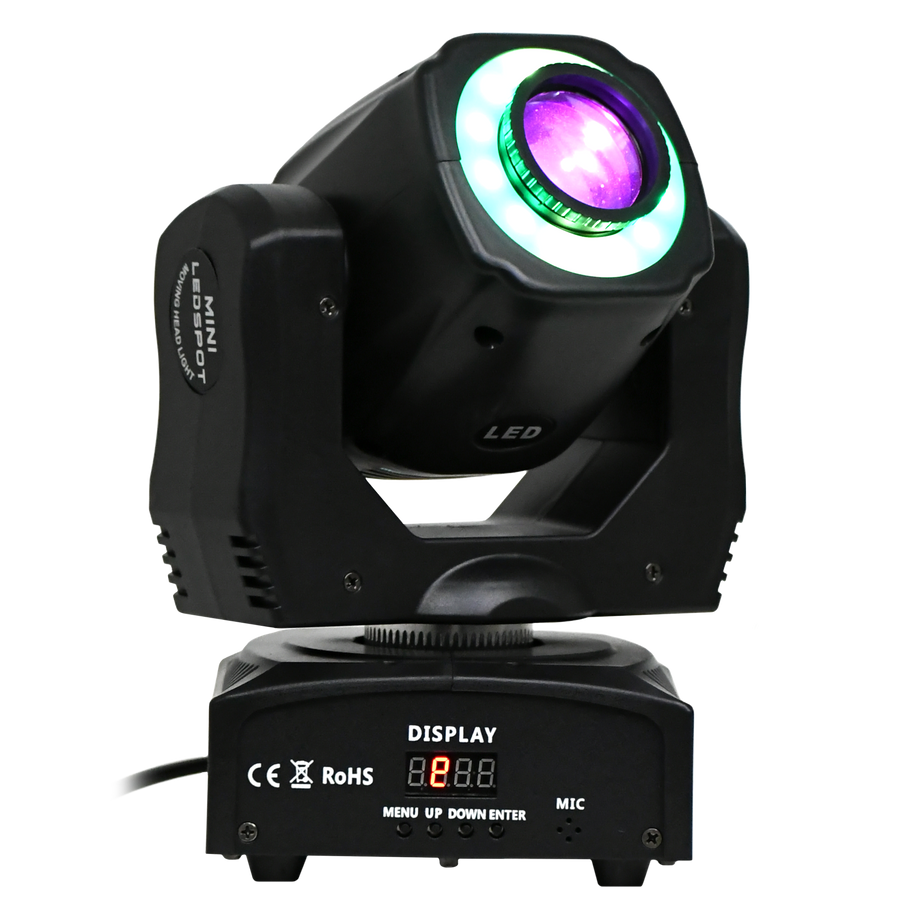 LUZ ROBOTICA CON RING LED, RGB, 7+1 GOBOS/12LED, 60W, EFECTO SPOT, 7+1 PATRONES, DMX-512 10/12CH