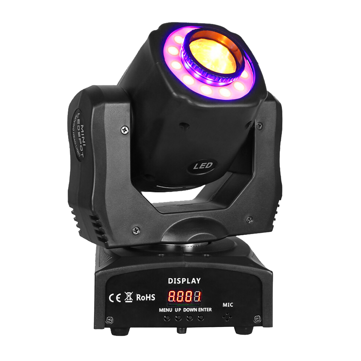 LUZ ROBOTICA CON RING LED, RGB, 7+1 GOBOS/12LED, 60W, EFECTO SPOT, 7+1 PATRONES, DMX-512 10/12CH