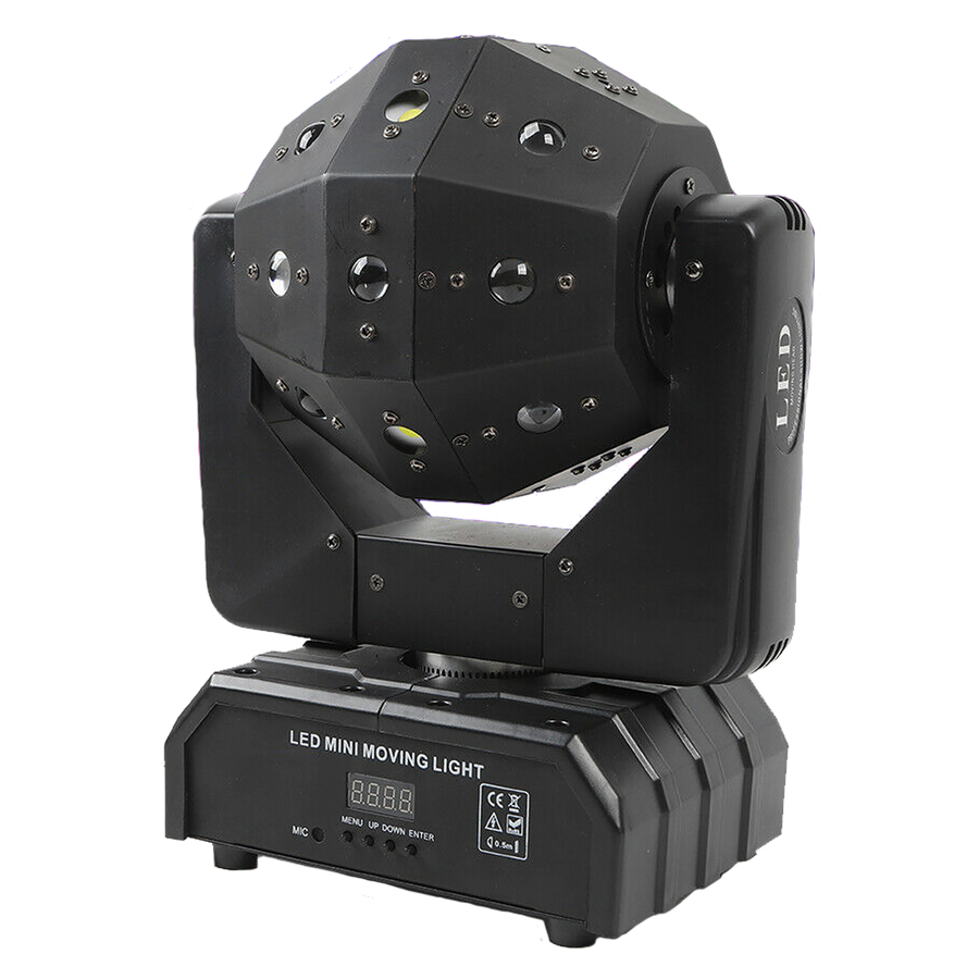 LUZ ROBOTICA HEXAGONAL CON LASERY FLASH, RGBW/RG/STROBO, 16LEDX3W/2X150MW/4X15W, DMX-512