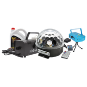 KIT DE LUCES, LASER Y CAMARA DE HUMO INCLUYE LIQUIDO DE HUMO