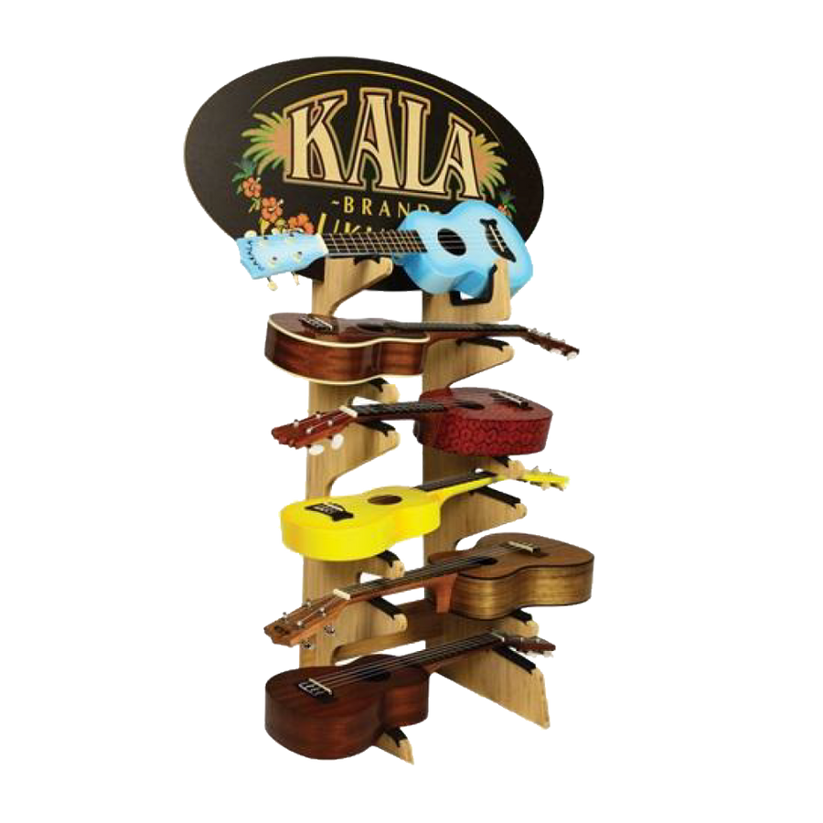 SOPORTE DE PISO PARA EXHIBICION DE UKELELES, MADERA MDF, 6 DIVISIONES