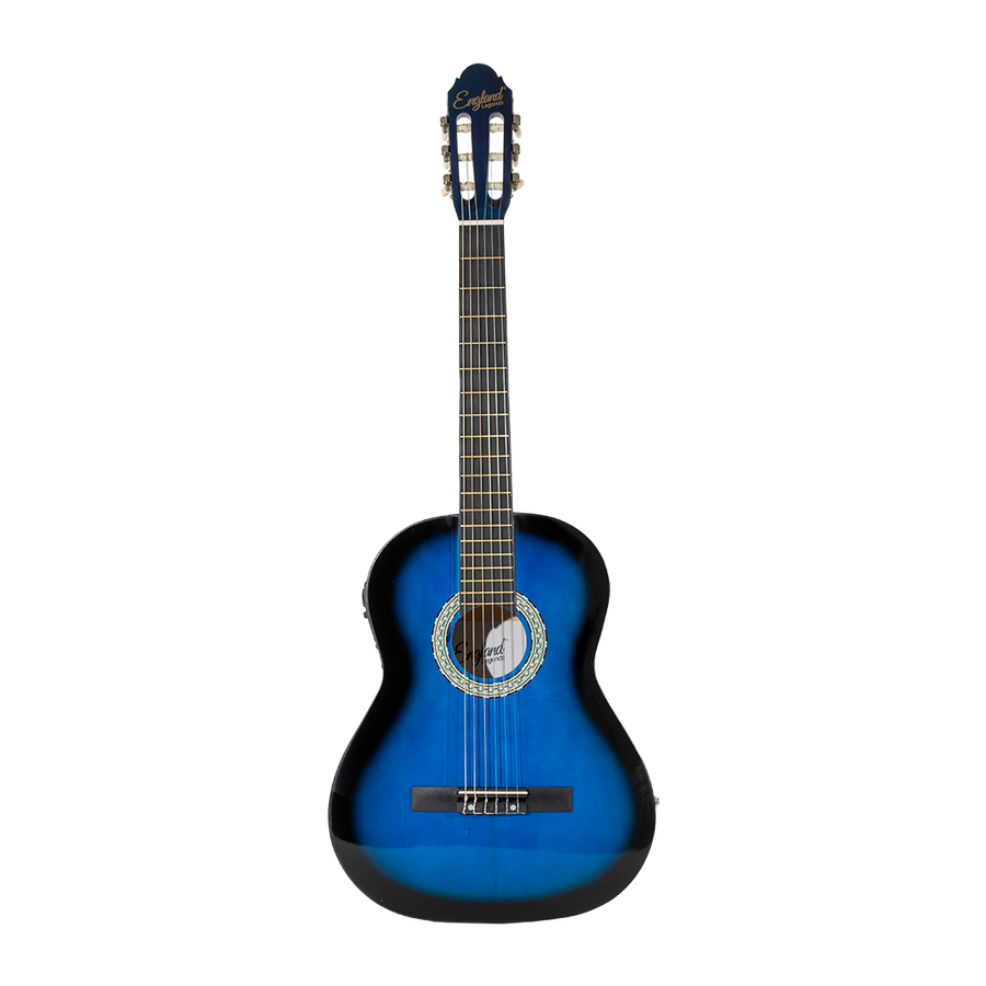 GUITARRA ELECTROCLASICA 39", COLOR AZUL, INCLUYE  BOLSO, SET DE CUERDAS, CAPO TRASTE, AFINADOR, CORREA, VITELA Y ENRROLLADOR DE CUERDAS