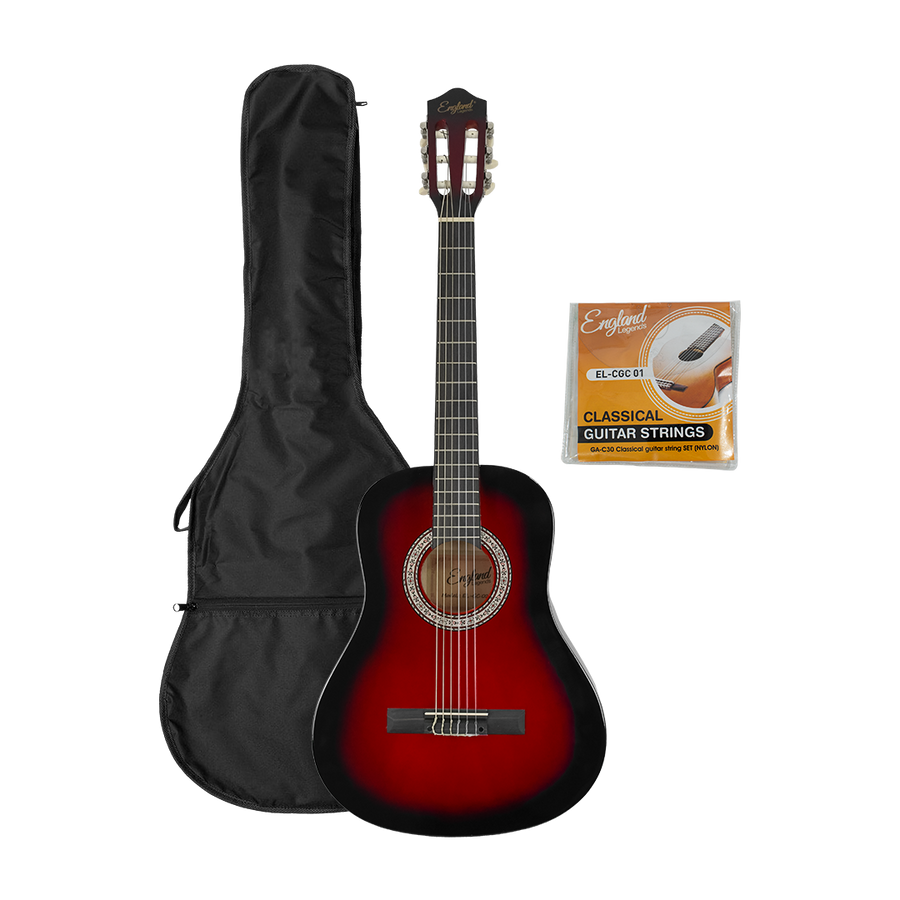 GUITARRA CLASICA 36", COLOR ROJO, INCLUYE BOLSO Y CUERDAS DE RESPUESTO