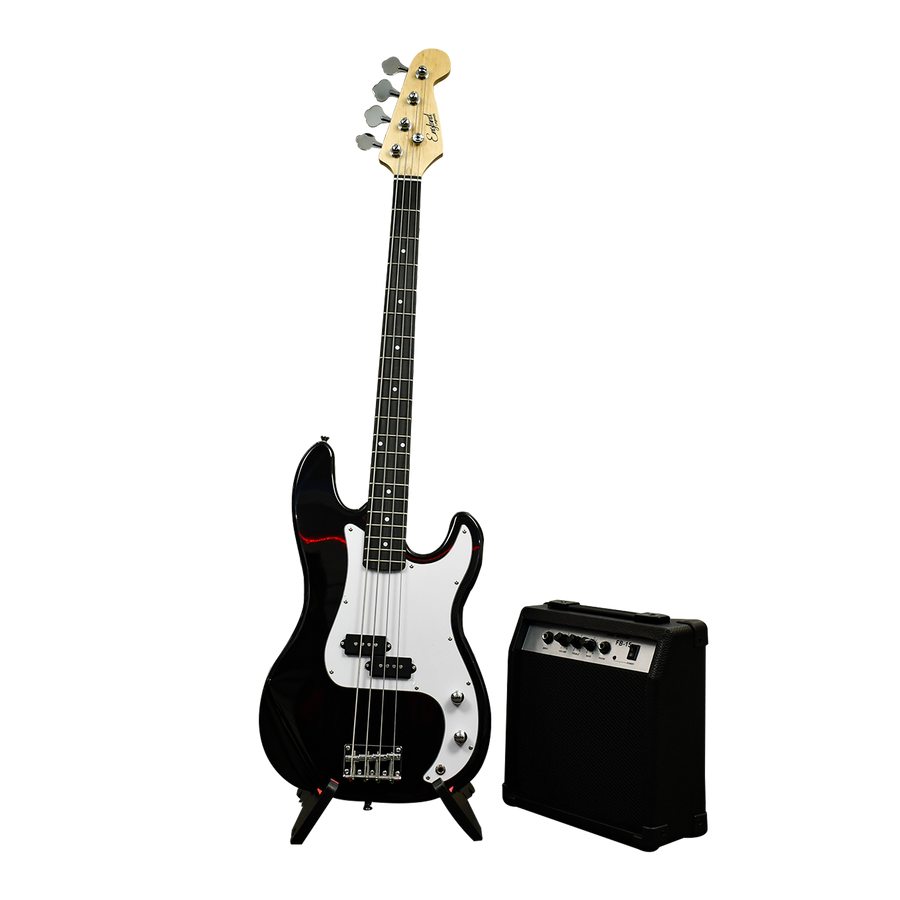 COMBO BAJO ELECTRICO 4 CUERDAS, TIPO PRECISION BASS COLOR AMARILLO, INCLUYE BOLSO, CUERDAS DE REPUESTO, CABLE, CORREA, AFINADOR, SOPORTE Y AMPLIFICADOR 15W