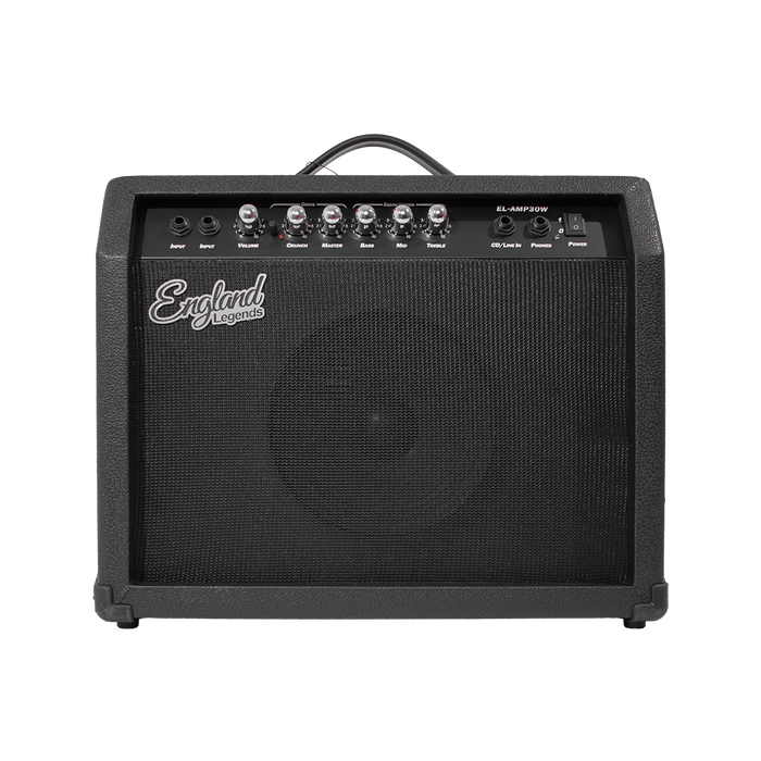 AMPLIFICADOR PARA GUITARRA ELECTRICA DE 30W, EQ BASS, MEDIO Y TREBLE, EFECTO DE DRIVE, 2 ENTRADAS JACK 6.3 MM, ENTRADA AUX Y AUDIFONOS