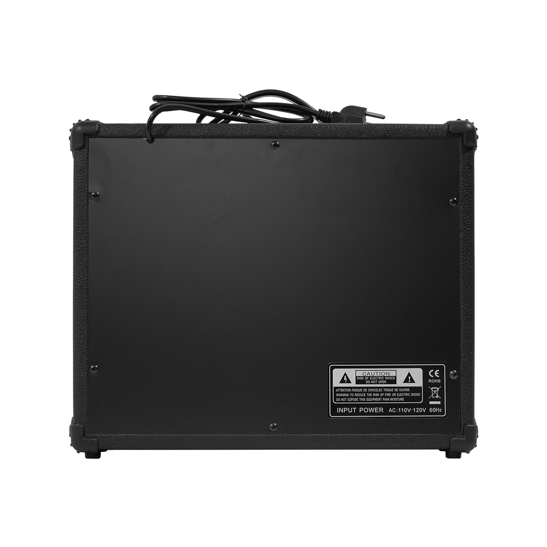 AMPLIFICADOR PARA GUITARRA ELECTRICA DE 30W, EQ BASS, MEDIO Y TREBLE, EFECTO DE DRIVE, 2 ENTRADAS JACK 6.3 MM, ENTRADA AUX Y AUDIFONOS
