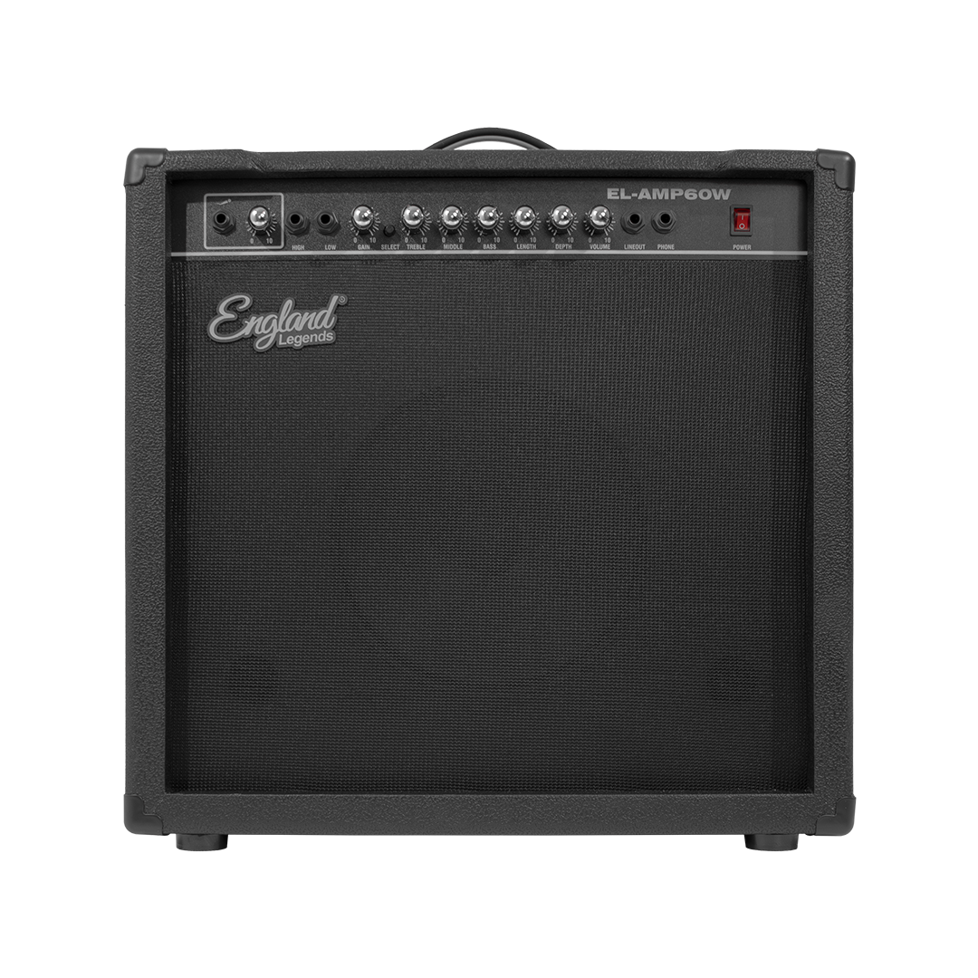 AMPLIFICADOR PARA GUITARRA ELECTRICA DE 60W, EQ BASS, MEDIO Y TREBLE, 2 ENTRADAS JACK 6.3 MM, ENTRADA AUX Y AUDIFONOS