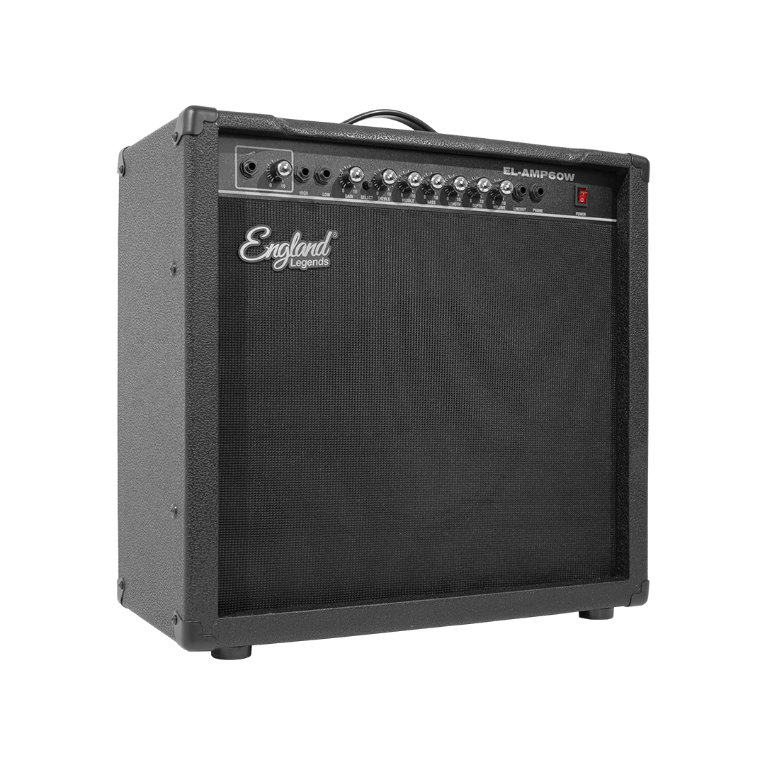 AMPLIFICADOR PARA GUITARRA ELECTRICA DE 60W, EQ BASS, MEDIO Y TREBLE, 2 ENTRADAS JACK 6.3 MM, ENTRADA AUX Y AUDIFONOS