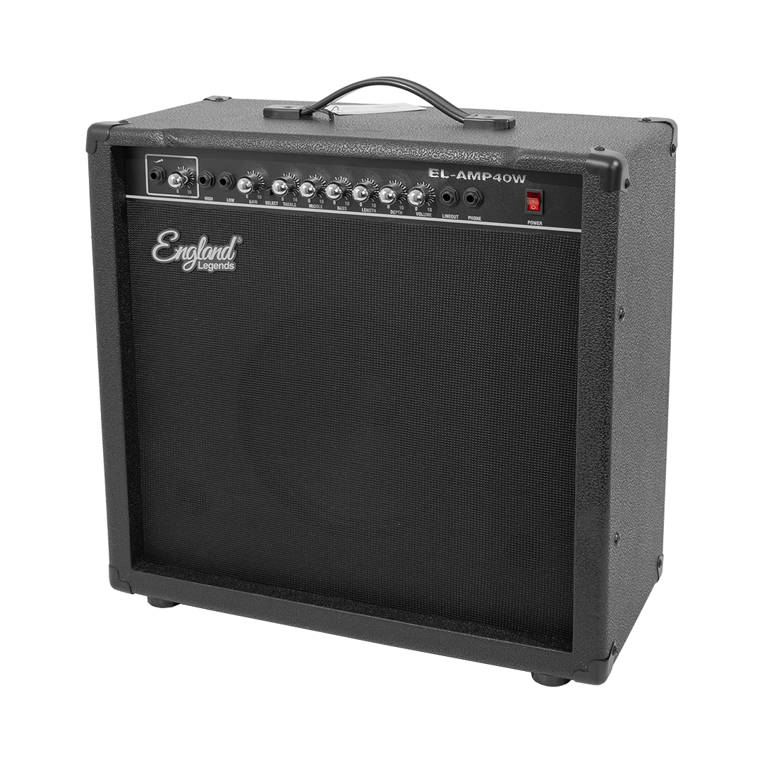 AMPLIFICADOR PARA BAJO ELECTRICO DE 40W, EQ BASS Y TREBLE, 2 ENTRADAS JACK 6.3 MM, ENTRADA AUX RCA Y AUDIFONOS