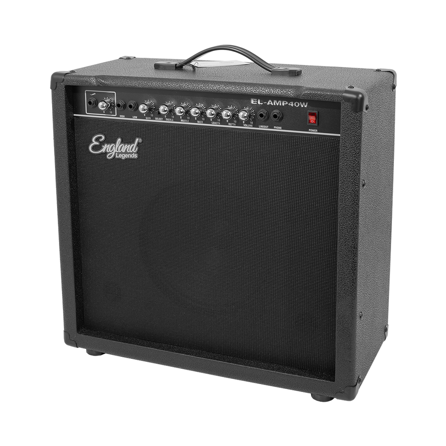 AMPLIFICADOR PARA BAJO ELECTRICO DE 40W, EQ BASS Y TREBLE, 2 ENTRADAS JACK 6.3 MM, ENTRADA AUX RCA Y AUDIFONOS