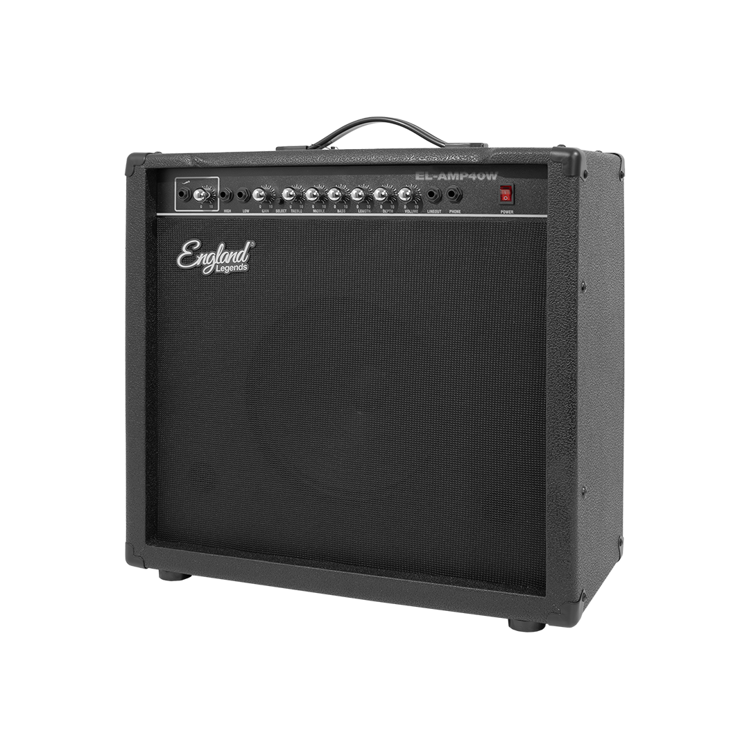 AMPLIFICADOR PARA BAJO ELECTRICO DE 40W, EQ BASS Y TREBLE, 2 ENTRADAS JACK 6.3 MM, ENTRADA AUX RCA Y AUDIFONOS