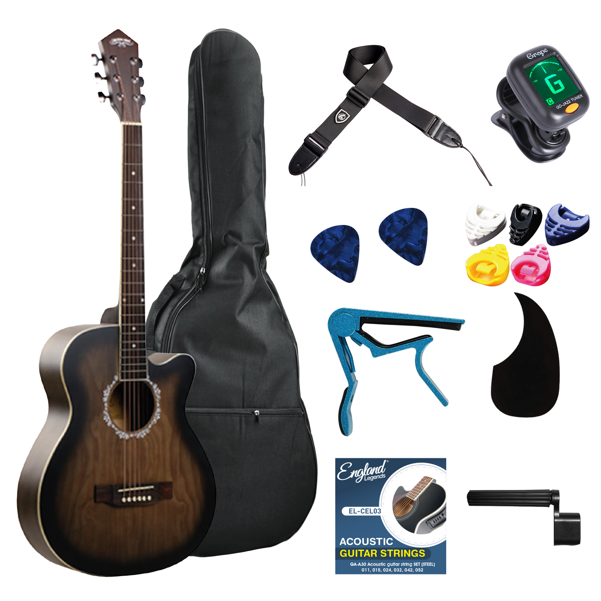 Guitarra Electroacústica CutaWay, 39 Pulg, England Legends, EL-GEL 03 CN