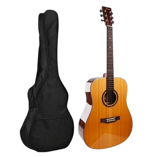 GUITARRA ACUSTICA 41" COLOR NATURAL, TAPA Y FONDO ABETO MACIZO, LATERALES  EBANO, DIAPASON DE PALISANDRO
