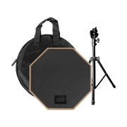 SET DE PRACTICA PARA PERCUSION, PAD 8" COLOR NEGRO, CAUCHO Y MADERA, INCLUYE BOLSO PARA PAD Y SOPORTE TRIPODE DE METAL COLOR NEGRO