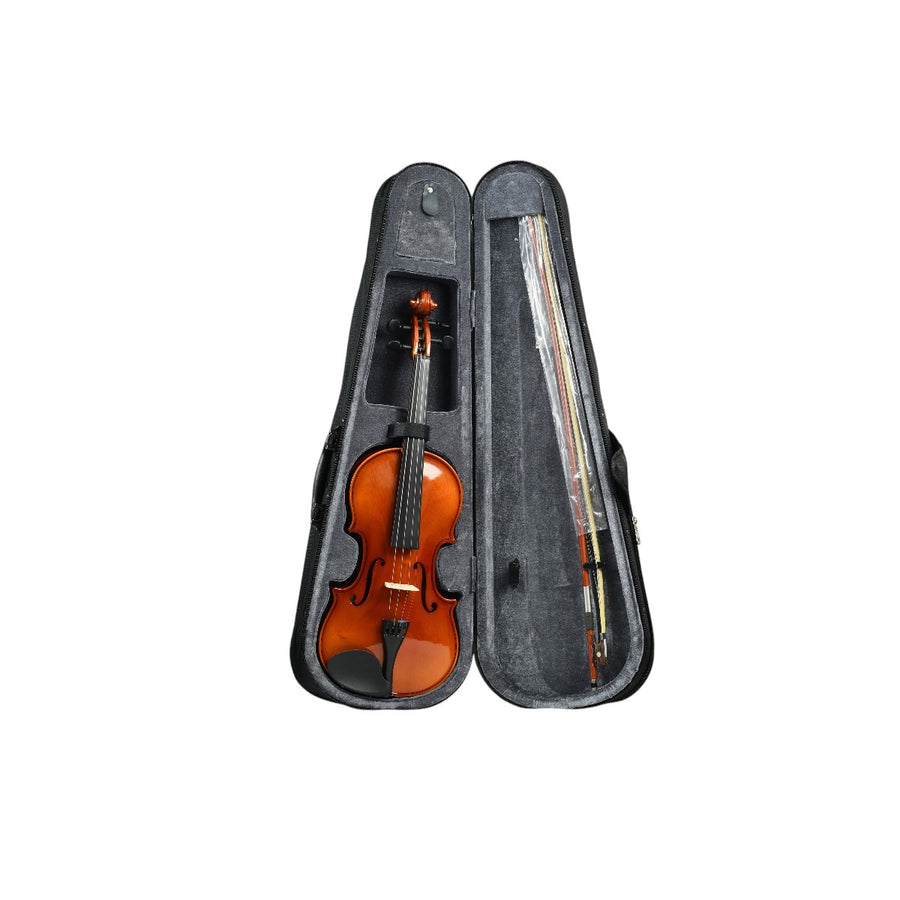 VIOLIN 4/4,TAPA DELANTERA Y TRASERA DE TILO, ACABADO ALTO BRILLO, INCLUYE ESTUCHE, ARCO Y PERRUBIA